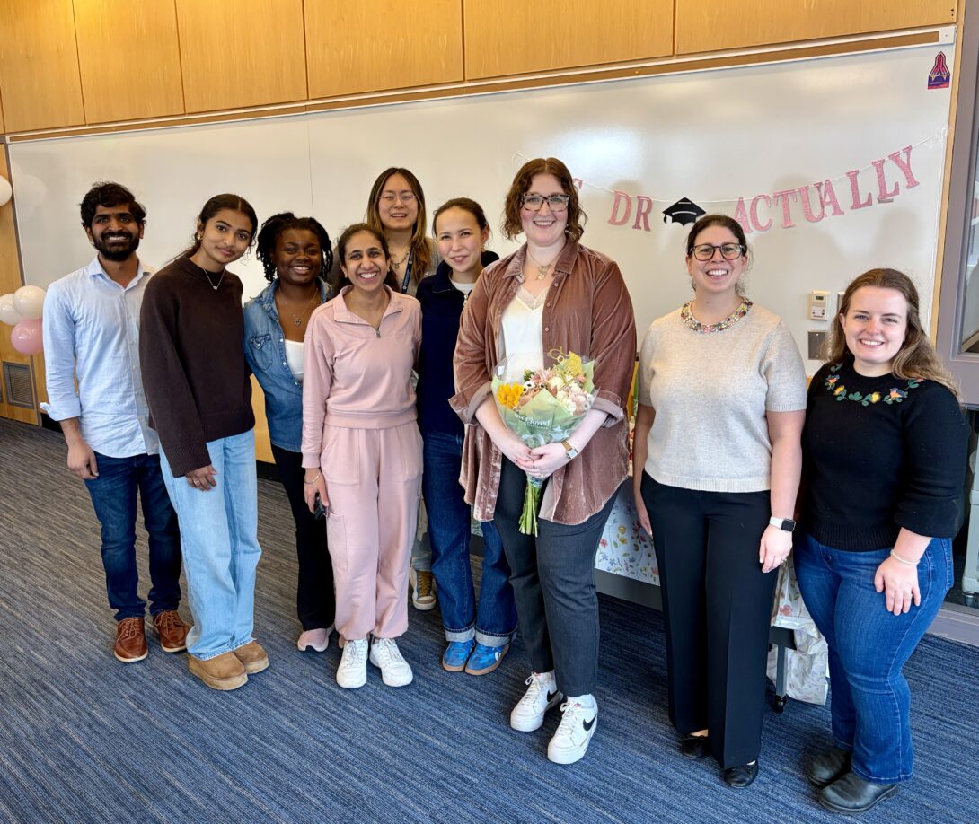 2026 Naba lab members celebrate Leanna's thesis defense